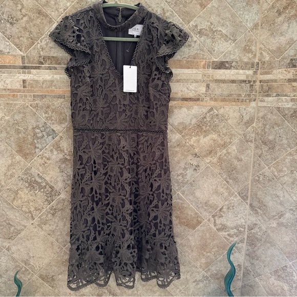 NWT J.O.A. grey lace dress- just one answer size large woman’s dress cap sleeve - Picture 8 of 10